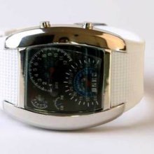 Cool Rpm Turbo Blue & White Flash Led Watch Sports Car Meter Dial Wach