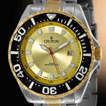 Croton Continuity Diver Mens Watch -200 Meters Wr -golden Yellow Dial -msrp $300