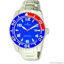 Croton Men's Stainless Steel Blue/Red Dial Quartz Watch