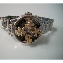 Designer Silver & Gold Different Patern Spinner Watch
