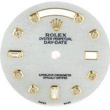 Dial - Rolex Day-date White Mother Of Pearl Yellow Gold Custom Diamond