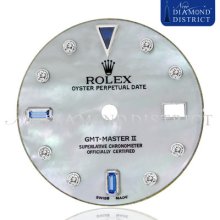 Diamond & Sapphire Grey Mother Of Pearl Dial For Rolex Gmt Master Ii Watch