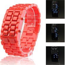 Digital Lava Style Iron Unisex Sport Blue LED Faceless Wrist Watch - Red