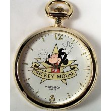 Disney Gold Mickey Mouse Pocket Watch Very Rare
