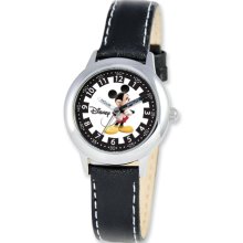 Disney Kids Mickey Mouse Black Leather Band Time Teacher Watch
