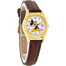 Disney Mickey Mouse Ladies Motion Hands Brown Leather Band Dress Watch MCK374