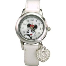 Disney Minnie mouse analog watch w/stones & heart charm ...
