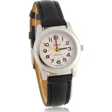 Dual Mark Dial Women's Analog Watch with PU Leather Strap (Black)