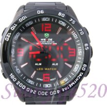 Dual Time Led Digital Japan Quartz Analog Men Watch Red