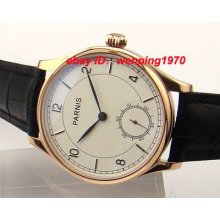 E951,parnis 44mm White Dial Gold Case Hand Winding 6498 Mechanical Watch 6498