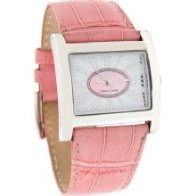 Ecclissi Sterling Silver Ladies White Dial Pink Leather Band Quartz Watch
