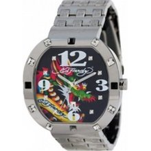 Ed Hardy Gents Dragon Design Dial Stainless Steel Bracelet Watch