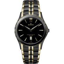 EDOX Watches Edox Women's Black Dial Black Two Tone Stainless Steel T