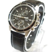 Efr-526l-1 Casio Edifice Analog Chronograp Leather Band Black Watch Original