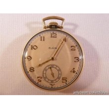 Elgin Pocket Watch Open Face 15 Jewels Double Roller 10k Gold Filled