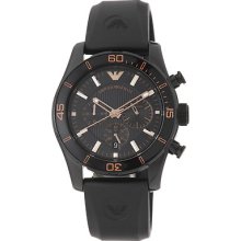 Emporio Armani Mens Black Dial Black Rubber Strap Chronograph Watch Ar5946