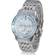 ESBM Men's Round Dial Quartz Analog Watch with Date Display & Stainless Steel Strap (Silver)