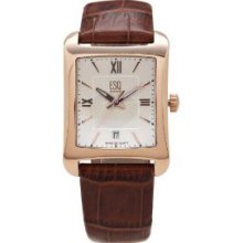 ESQ 07301275 Men's Rose Gold Tone Verona Brown Crocodile Grained Leather Strap Watch