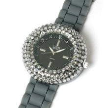 Eton Grey Stone Set Round Dial Silicone Strap Watch
