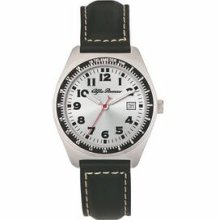 Europa Men`s Silver-tone Watch With Silver Dial And Black Leather Strap