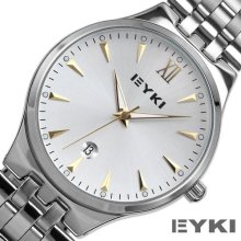 Eyki Vogue Date Golden Hands Steel Men White Jp Movement Quartz Watch Usts