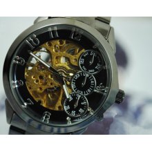 F03915 Fashion Pierced Automatic Mechanical Stainless Men Wrist Watch