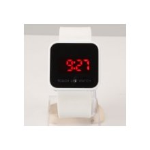Fashion Digital Display Red LED Light LED Touch Silicone Band Steel Case Wrist Watch White for Men Women