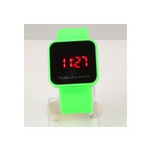 Fashion Digital Display Red LED Light Touch Silicone Band Steel Case Wrist Watch Green for Men Women