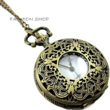 Fashion European Vintage Hollow Flower Cover Long Pocket Watch Necklace Hot