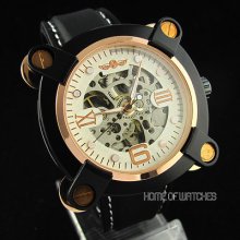 Fashion Hot Hollow Skeleton Rubber Sport Men's Automatic Mechanical Wrist Watch
