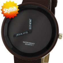 Fashion Jelly Secondless Dial Men Boy Girl Quartz Wrist Watch Brown Pu Leather