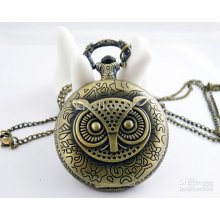 Fashion Jewelry .l Size Owl Design Pocket Watch Necklace With Quartz