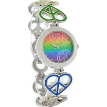 Fashion Ladies MultiColor Rainbow Heart Peace Symbol Bracelet Quartz Watch SR284