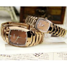 Fashion Mens Ladies Brown Crystals Luxury Elegant Steel Quartz Wrist Watch