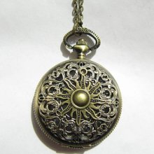 fashion Pocket Watch necklace ,Long Chain Necklace The sun god Appollo mens jewelry pocket watch vintage bronze