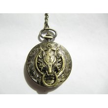 fashion Pocket Watch necklace ,Long Chain Necklace Final Fantasy Advent Wolf Head Twilight Pocket Watch Necklace
