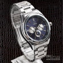 Fashion Purple-blue Face 3-dial-decor Quartz Wristwatch N0223