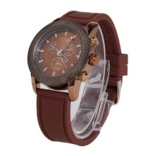 Fashion Quartz Silicone Round Dial Wrist Watch Brown for Eyki S9353G