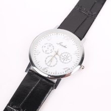 Fashion White Dial Brown/black Pu Leather Band Lady Man Quartz Wrist Watch