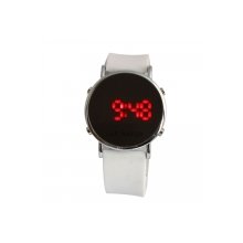 Fashion White Silicone Band Steel Case Digital Red LED Light Wrist Watch