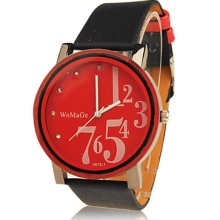 Fashionable Quartz Wrist Watch Black with PU Leather Band