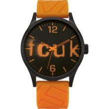 Fcuk Men's Quartz Watch With Black Dial Analogue Display And Orange Silicone Strap Fc1096oo