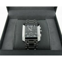 Fendi Mens Stainless Steel Chronograph Watch - Black Rectangular Dial