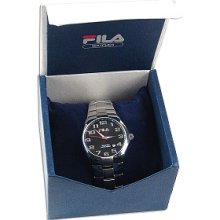 fila down town men's stainless steel watch w/black face