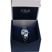 fila down town men's stainless steel watch w/lt. blue face