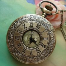 Filigree Golden Movement Round Pocket Watch Locket Pendants Necklac