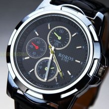 Formal Business Black Silver Leather Women Men Quartz Analog Wrist Watch