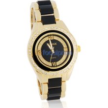 Gemax Women's Analog Wactch with Crystal Bezel & Metal Strap (Black & Golden)