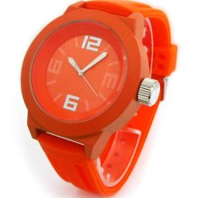 Geneva Orange Large Case Rubber Band Oversized Sport Men's Watch