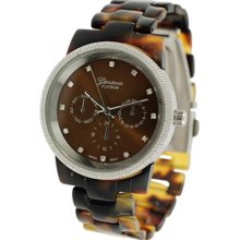 Geneva Platinum Women's 6843.Tortoise.Silver Brown Plastic Quartz ...